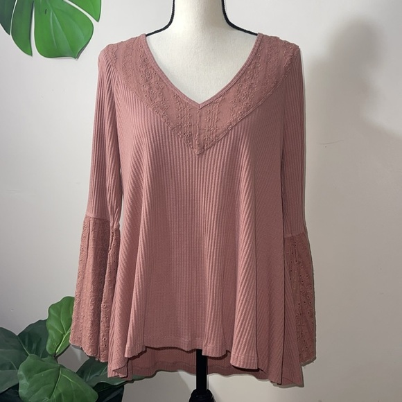 Free People Parisian Nights Thermal Henley Top in Sayluita / Desert Rose Sz. S - Picture 7 of 14